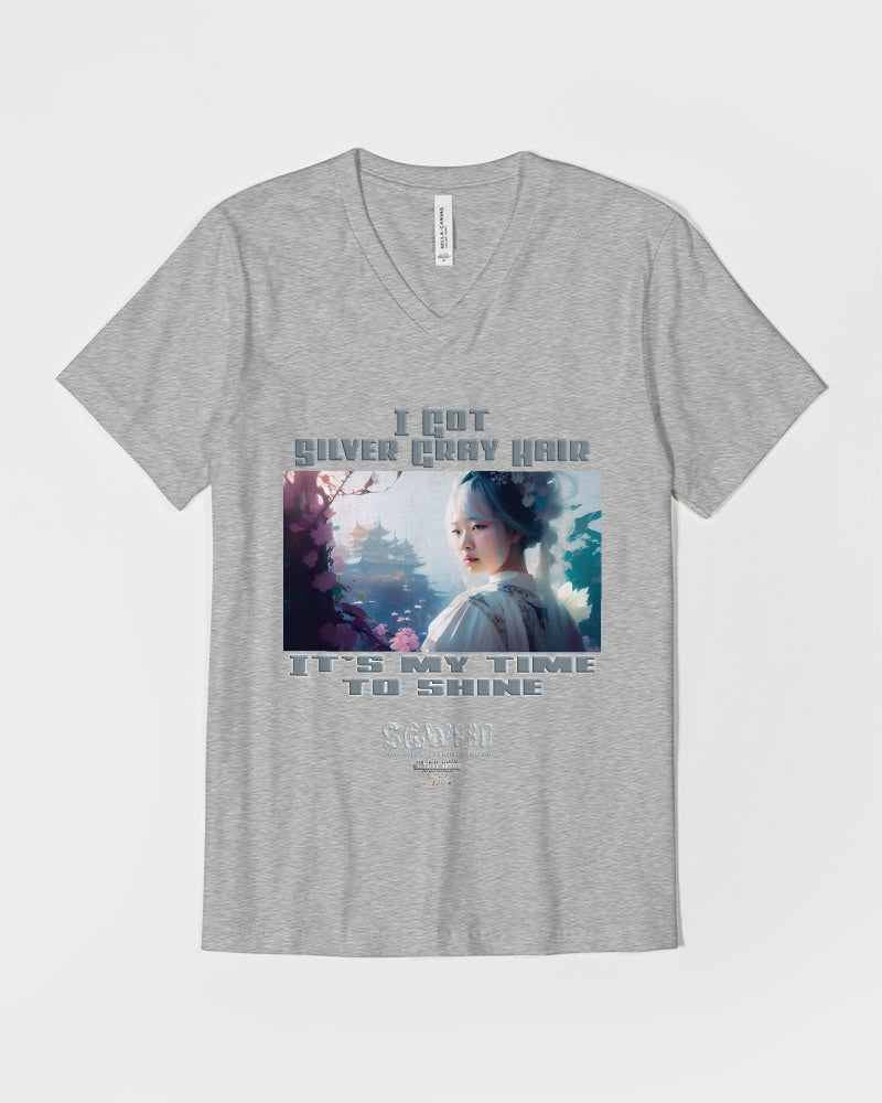 Asian sister with silver grey hair Unisex Jersey V-Neck Tee | Bella + Canvas