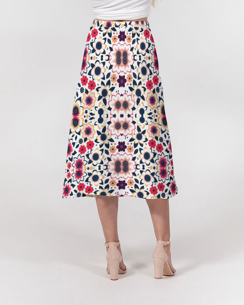 Abstract flower pattern Women's All-Over Print A-Line Midi Skirt