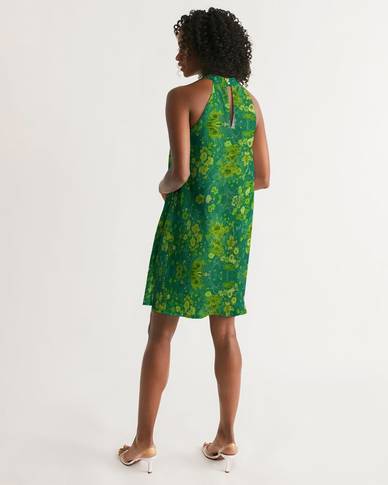 Green lush Repeat pattern Women's Halter Dress