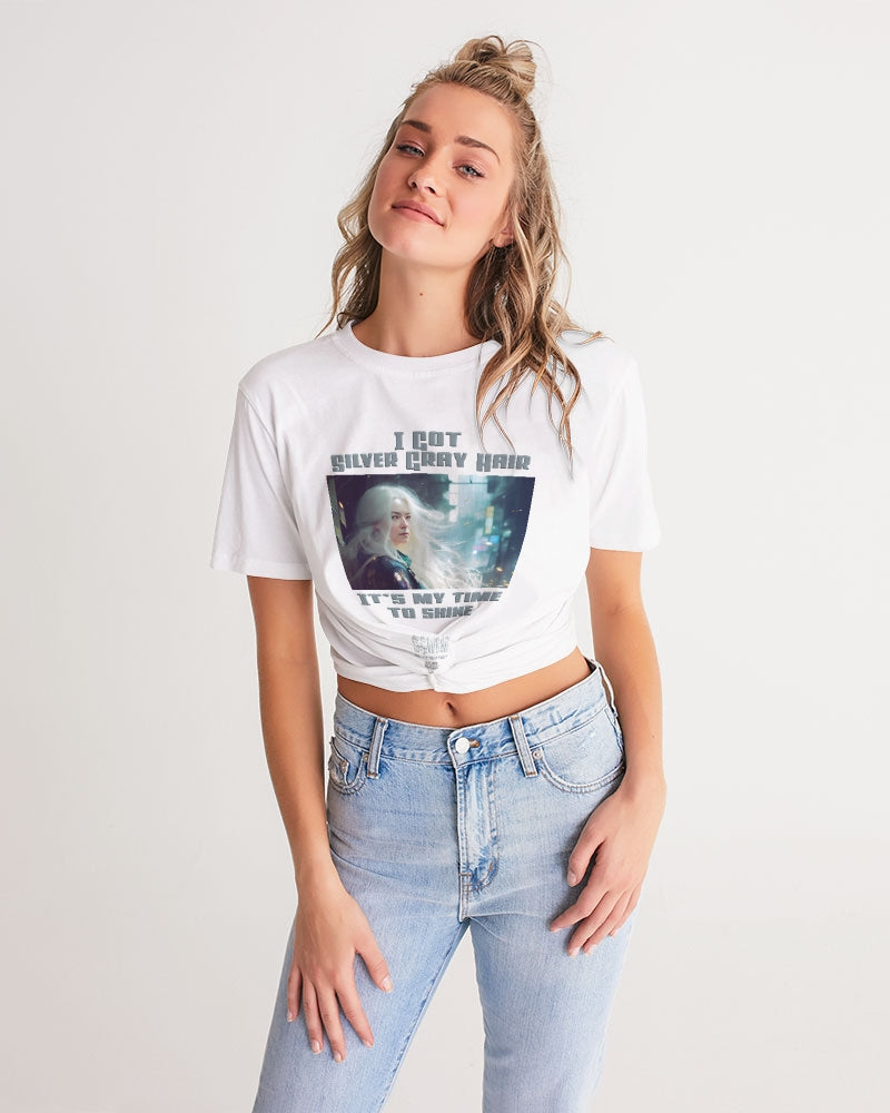 Beautiful white woman my time to shine Women's All-Over Print Twist-Front Cropped Tee