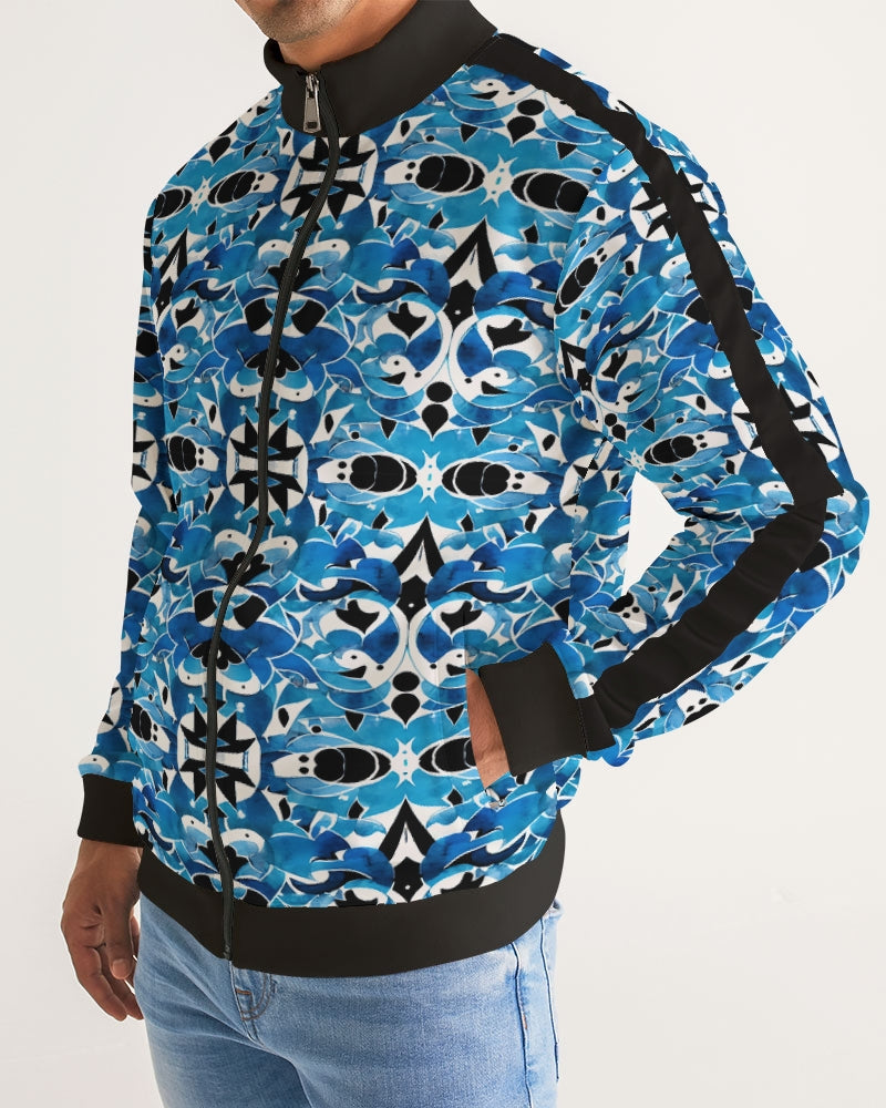 Blue Abstract pattern design Men's Stripe-Sleeve Track Jacket