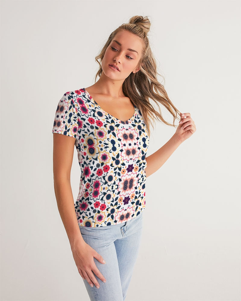 Abstract flower pattern Women's All-Over Print V-Neck Tee