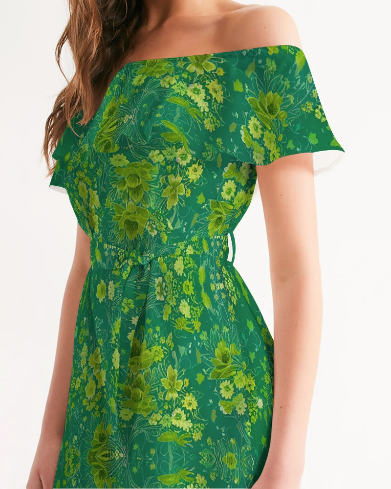 Green lush Repeat pattern Women's Off-Shoulder Dress