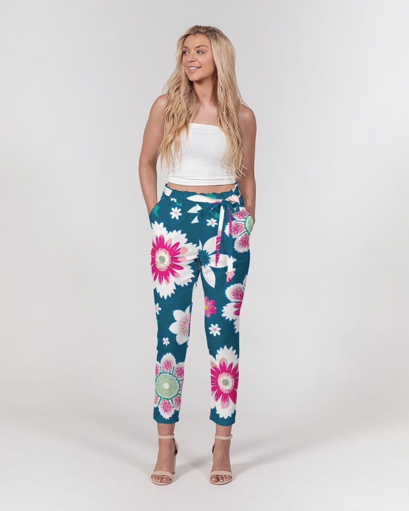 Beautiful floral pattern Women's All-Over Print Belted Tapered Pants