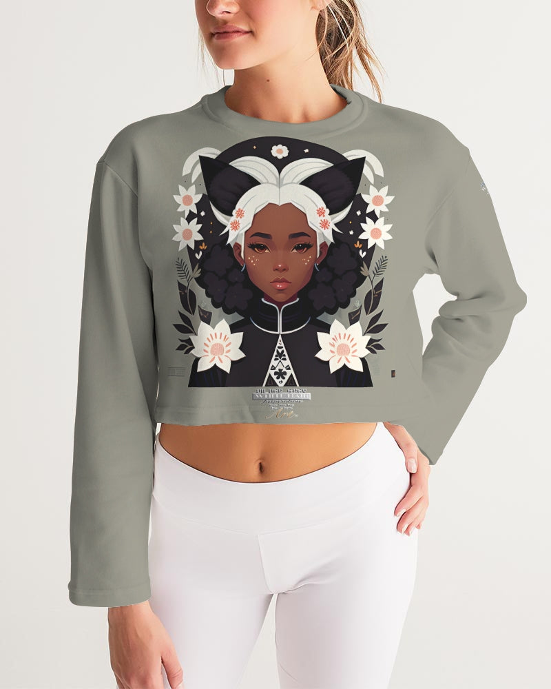 Nubian girl silver fox Women's Cropped Sweatshirt