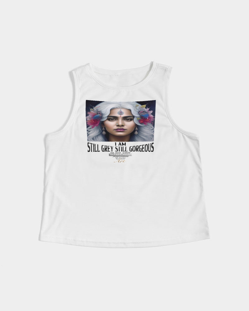 Promoting Indian women with silver grey hair Women's Cropped Tank