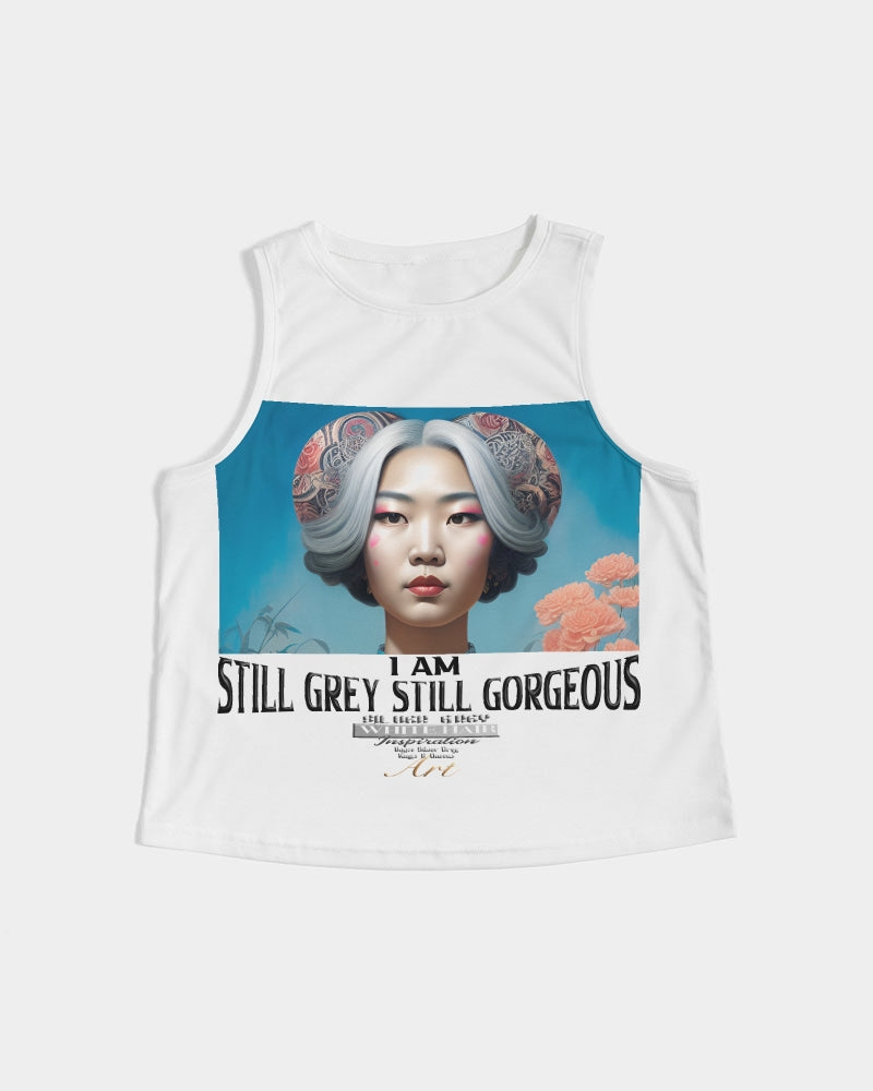 Promoting Asian women with silver grey Women's Cropped Tank