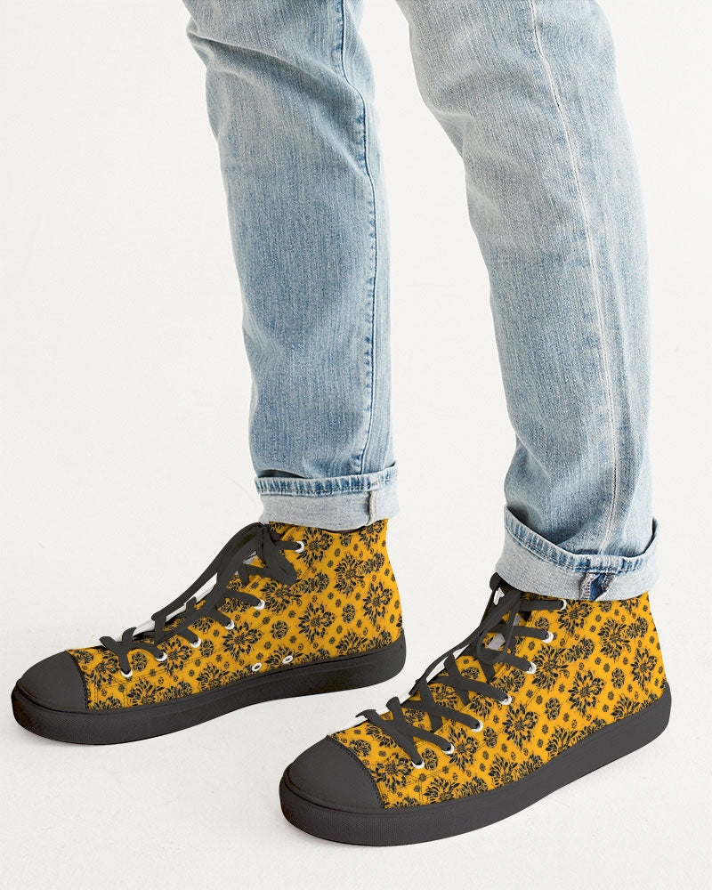 Orange and black roll pattern design Men's Hightop Canvas Shoe - Black