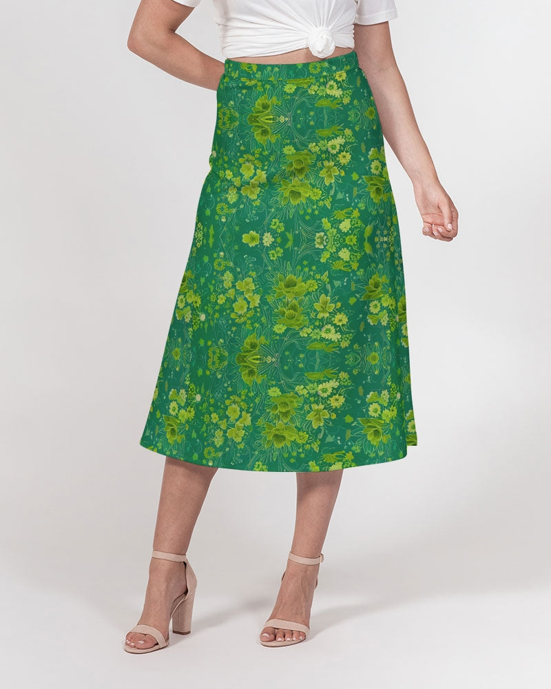 Green lush Repeat pattern Women's A-Line Midi Skirt