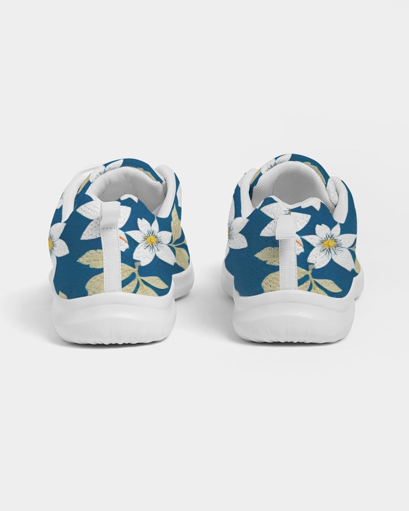 Dark blue background and white flower pattern Women's Athletic Shoe