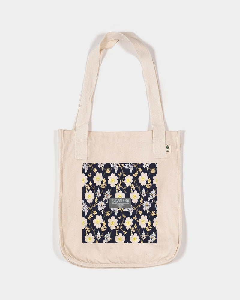 Pink flower black background Organic Cotton Canvas Market Tote | Econscious