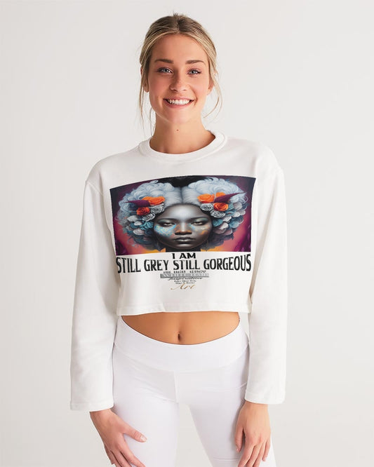 Promoting black women with silver grey hair Women's Cropped Sweatshirt