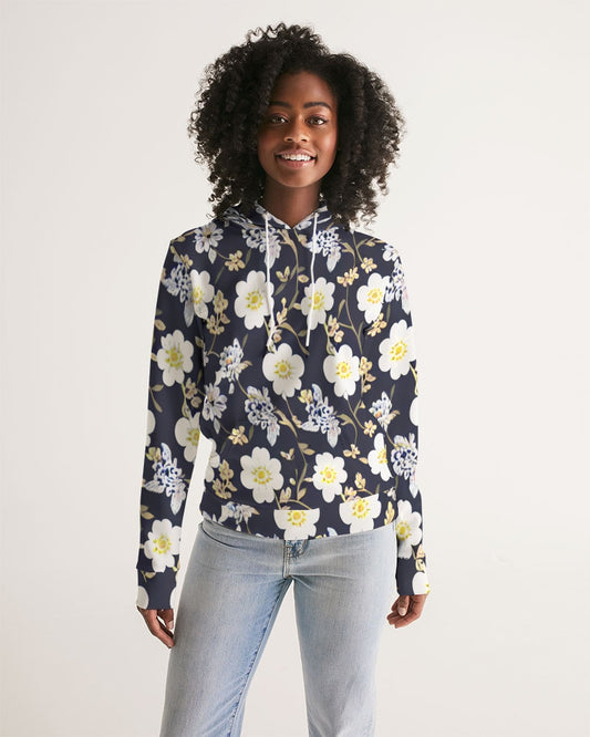 Pink flower black background Women's All-Over Print Hoodie