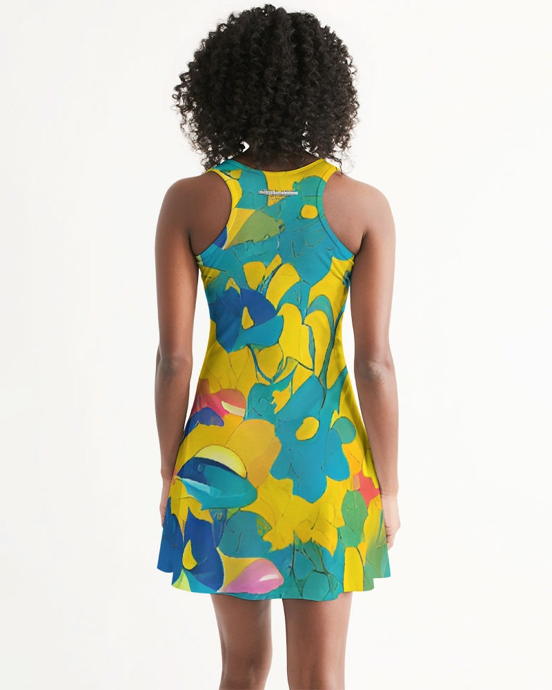 Beautiful yellow and blue hint of red pattern Women's Racerback Dress