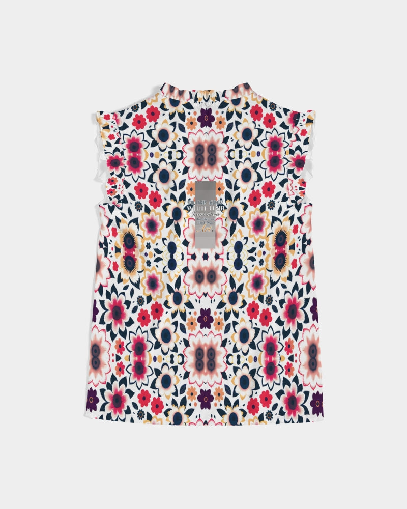 Abstract flower pattern Women's All-Over Print Ruffle Sleeve Top