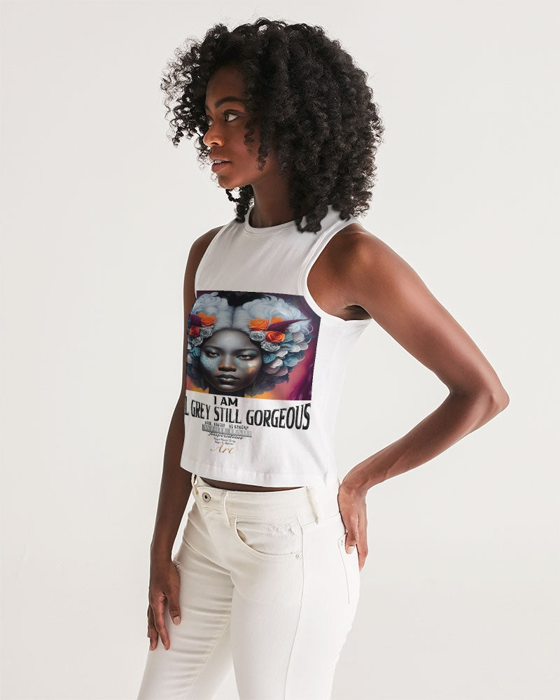 Promoting black women with silver grey hair Women's Cropped Tank