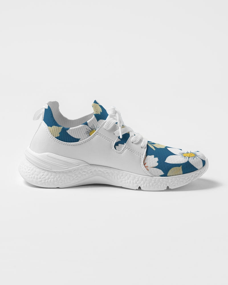 Dark blue background and white flower pattern Women's Two-Tone Sneaker