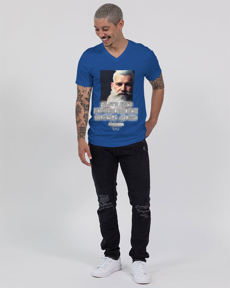 Silver Grey white hair and beard, my style my way Unisex Jersey V-Neck Tee | Bella + Canvas