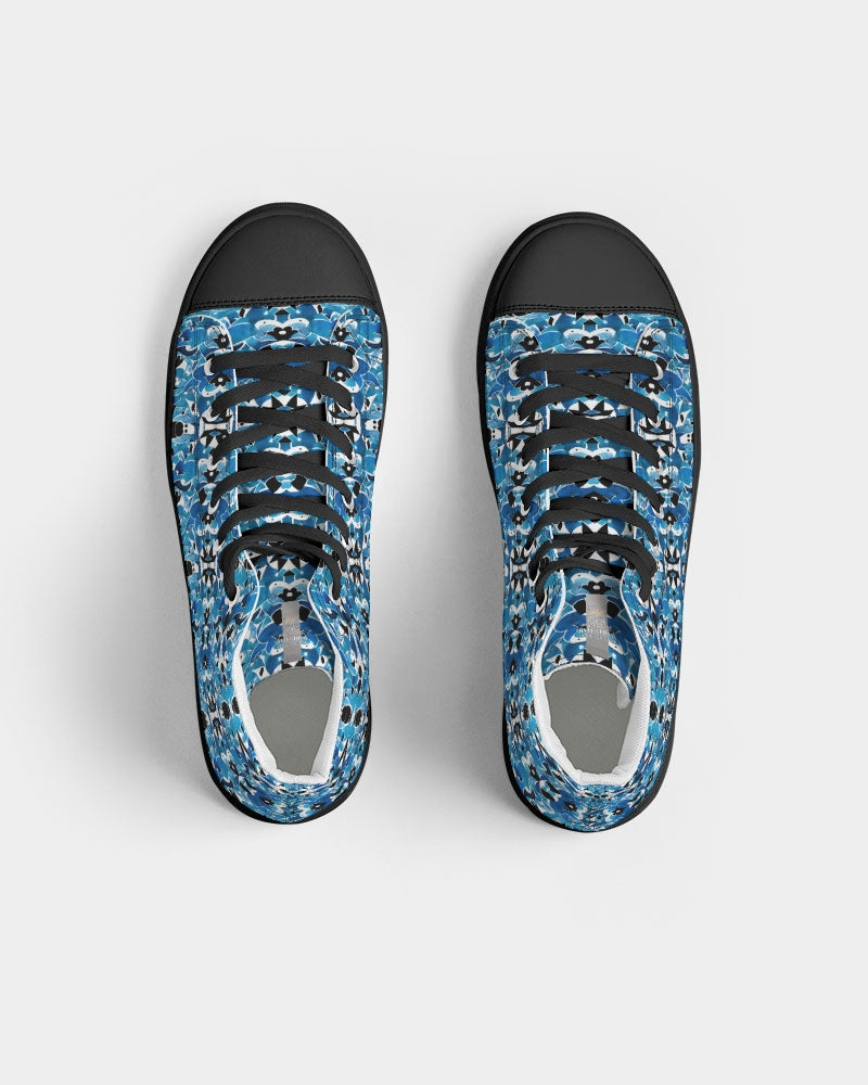 Blue Abstract pattern design Men's Hightop Canvas Shoe - Black