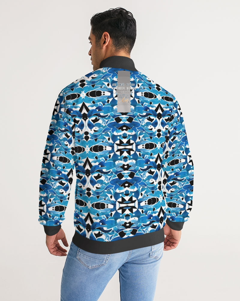 Blue Abstract pattern design Men's Stripe-Sleeve Track Jacket