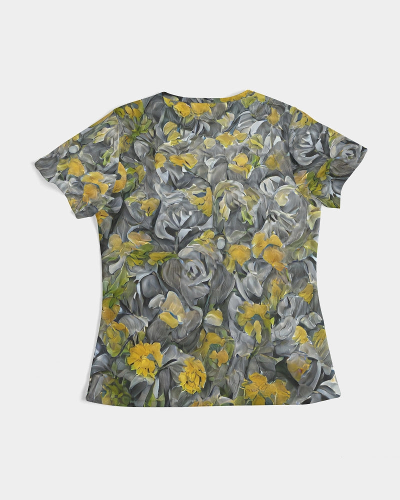 Orange and yellow and grey abstract design of Roses Women's Tee