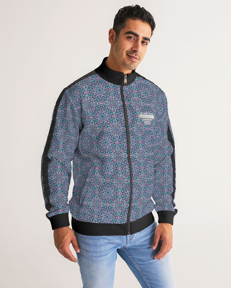 Blue Mosaic pattern design Men's Stripe-Sleeve Track Jacket