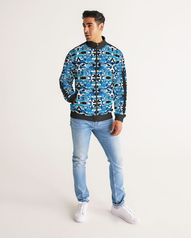 Blue Abstract pattern design Men's Stripe-Sleeve Track Jacket