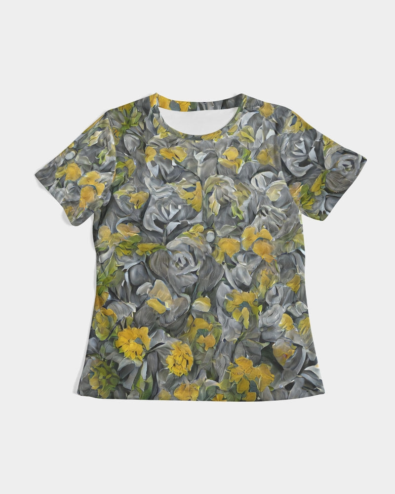 Orange and yellow and grey abstract design of Roses Women's Tee