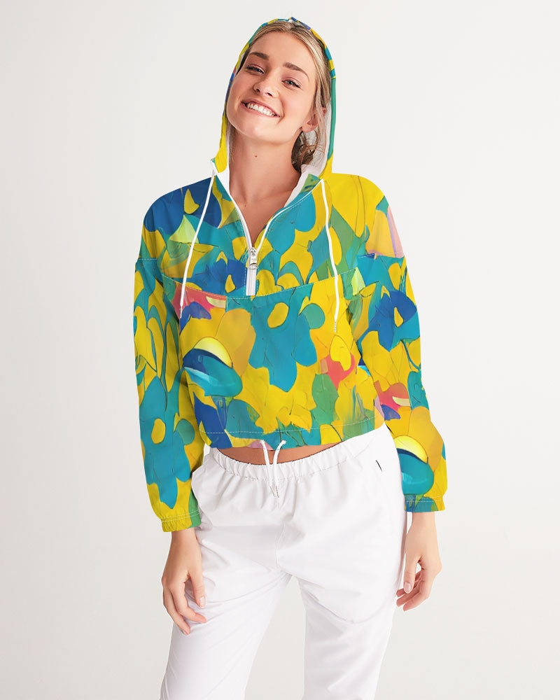 Beautiful yellow and blue hint of red pattern Women's Cropped Windbreaker