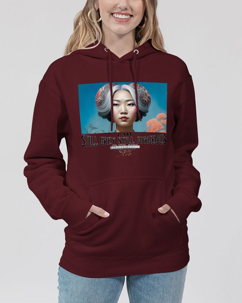 Promoting Asian women with silver grey Unisex Premium Pullover Hoodie | Lane Seven