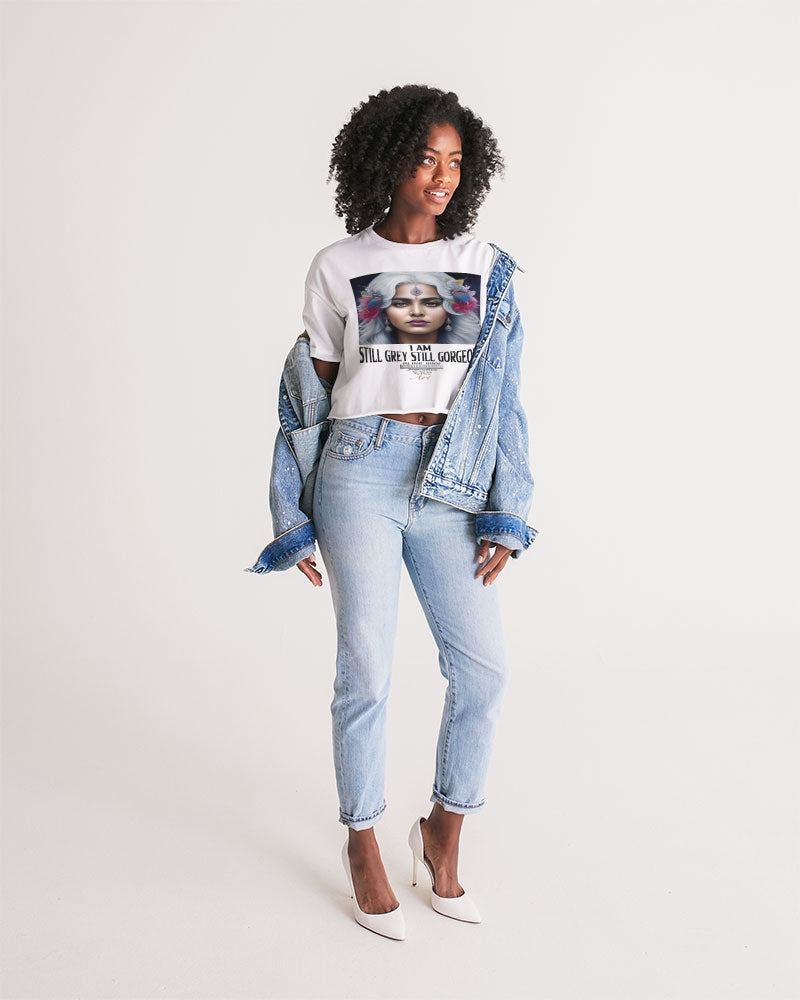 Promoting Indian women with silver grey hair Women's Lounge Cropped Tee