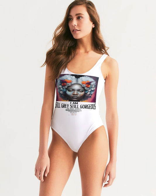 Promoting black women with silver grey hair Women's One-Piece Swimsuit