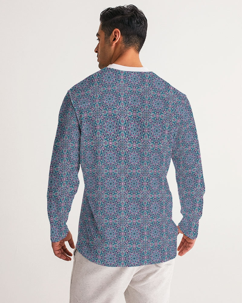 Beautiful mosaic blue pattern Men's Long Sleeve Sports Jersey