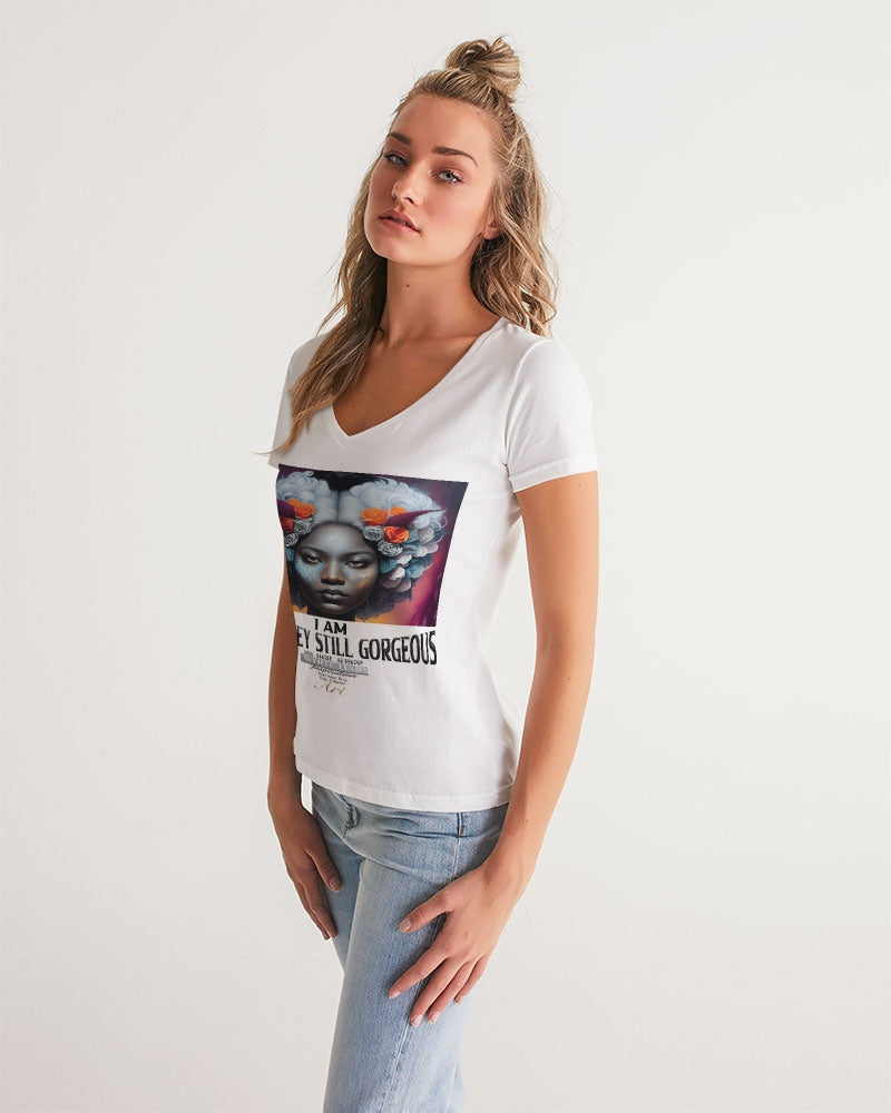 Promoting black women with silver grey hair Women's V-Neck Tee