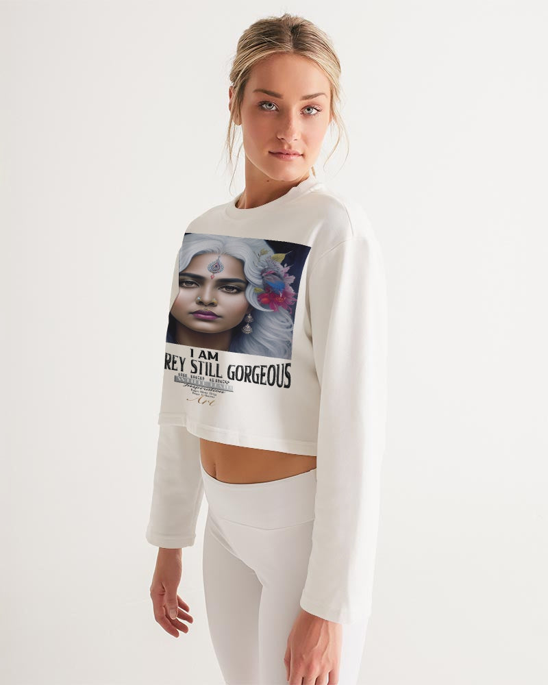 Promoting Indian women with silver grey hair Women's Cropped Sweatshirt