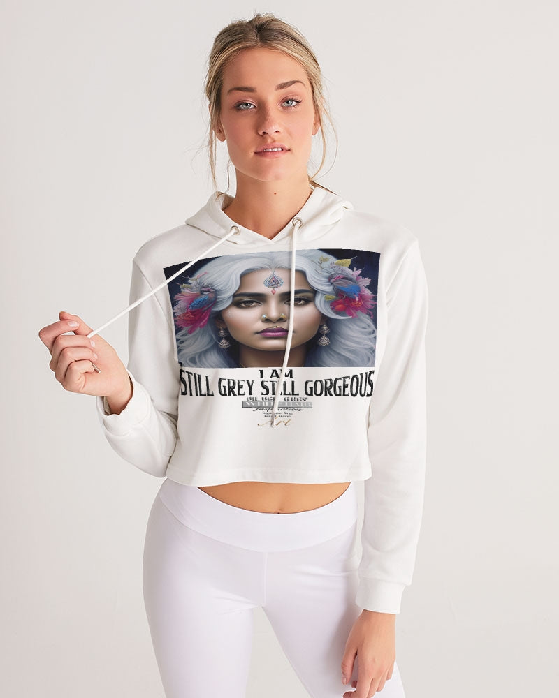 Promoting Indian women with silver grey hair Women's Cropped Hoodie