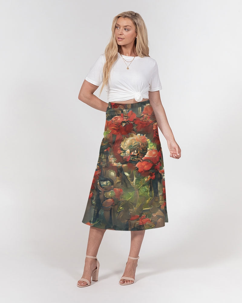 Abstract Rose design Women's A-Line Midi Skirt