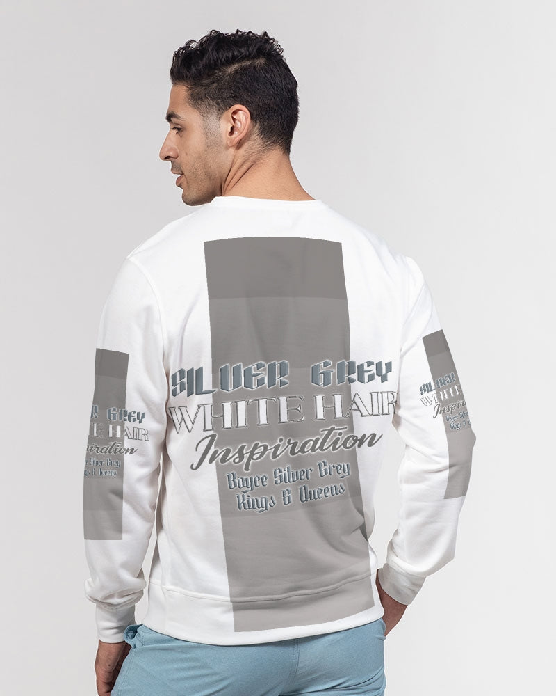 Silver Grey white hair and beard, my style my way Men's Classic French Terry Crewneck Pullover