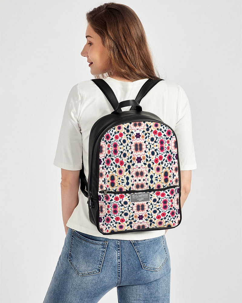 Abstract flower pattern Classic Faux Leather Backpack