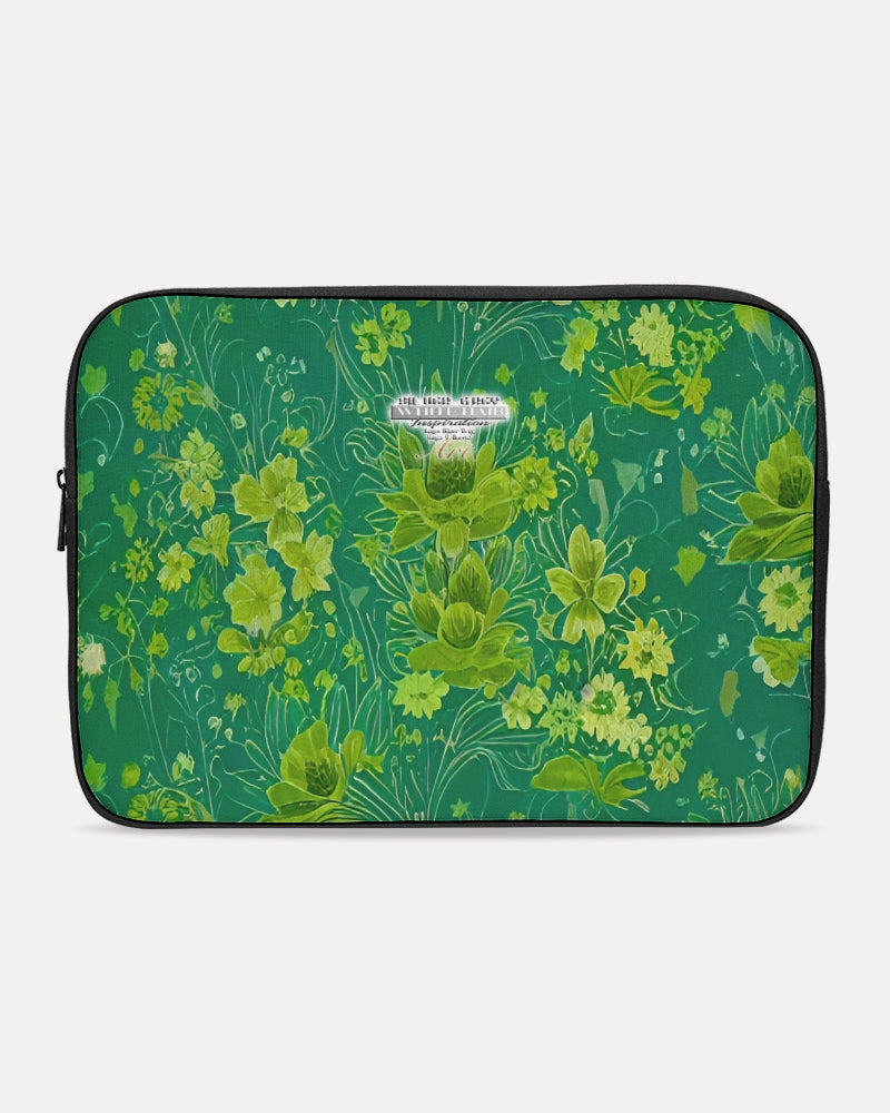 Lush green flower pattern design with logo Laptop Sleeve