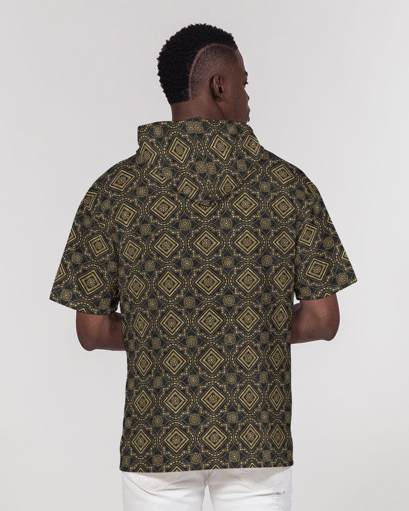 Brown Diamond pattern Men's Premium Heavyweight Short Sleeve Hoodie