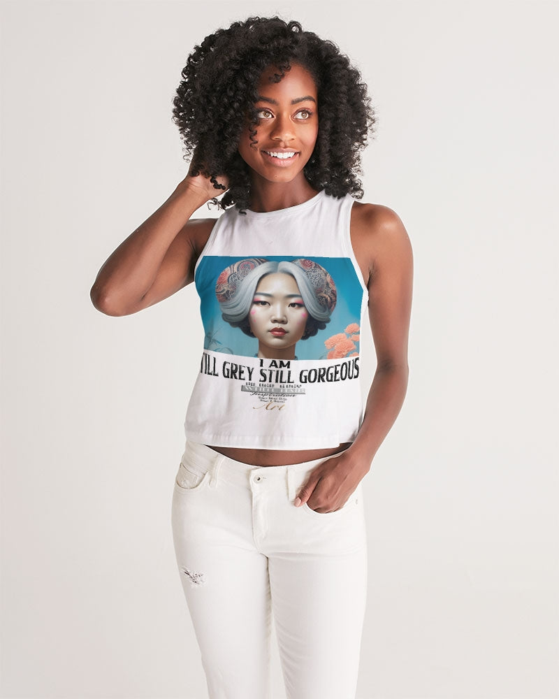 Promoting Asian women with silver grey Women's Cropped Tank