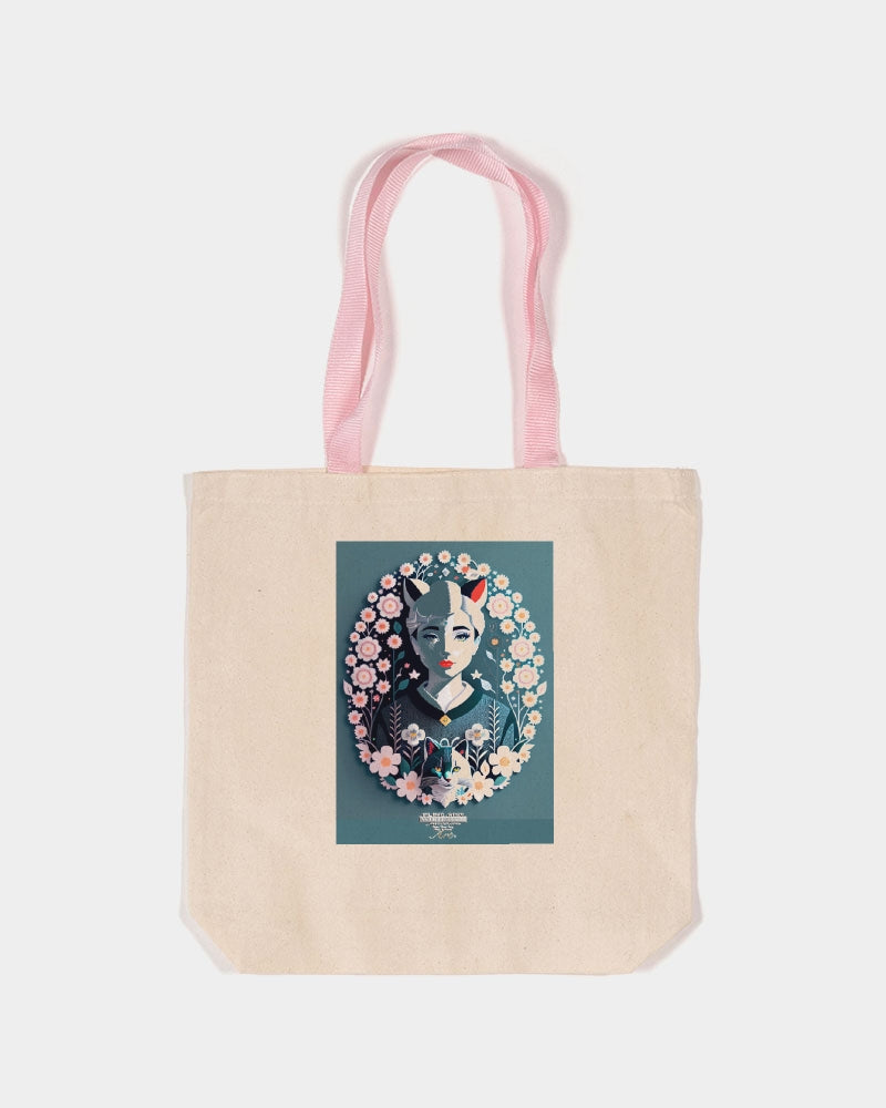 Silverfox flower Canvas Tote with Contrast-Color Handles | Q-Tees