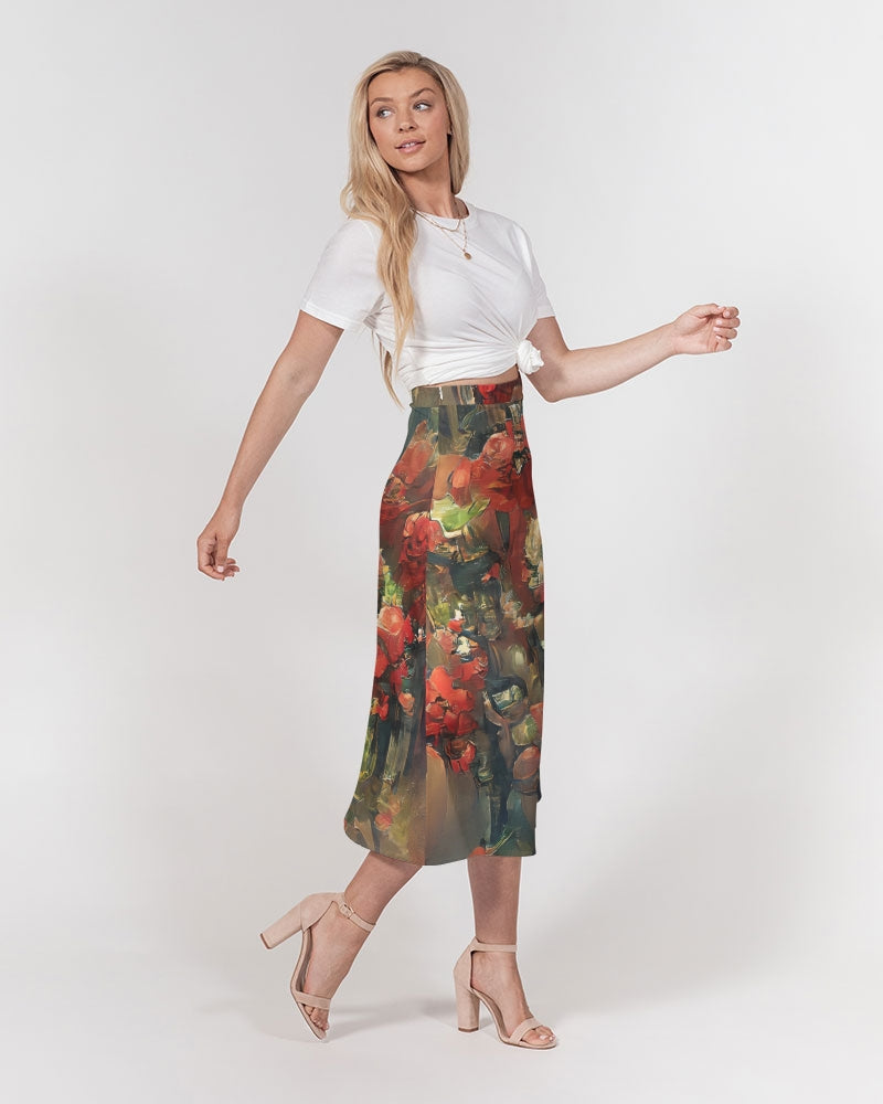 Abstract Rose design Women's A-Line Midi Skirt