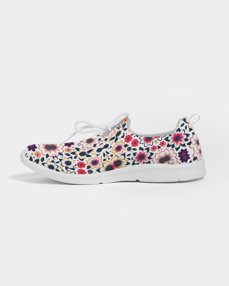 Abstract flower pattern Women's Lace Up Flyknit Shoe