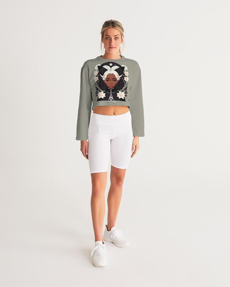 Nubian girl silver fox Women's Cropped Sweatshirt