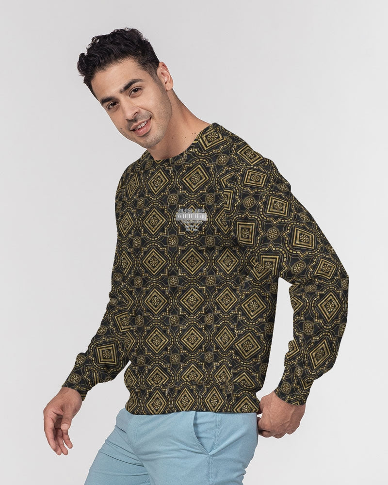 Brown Diamond pattern Men's Classic French Terry Crewneck Pullover