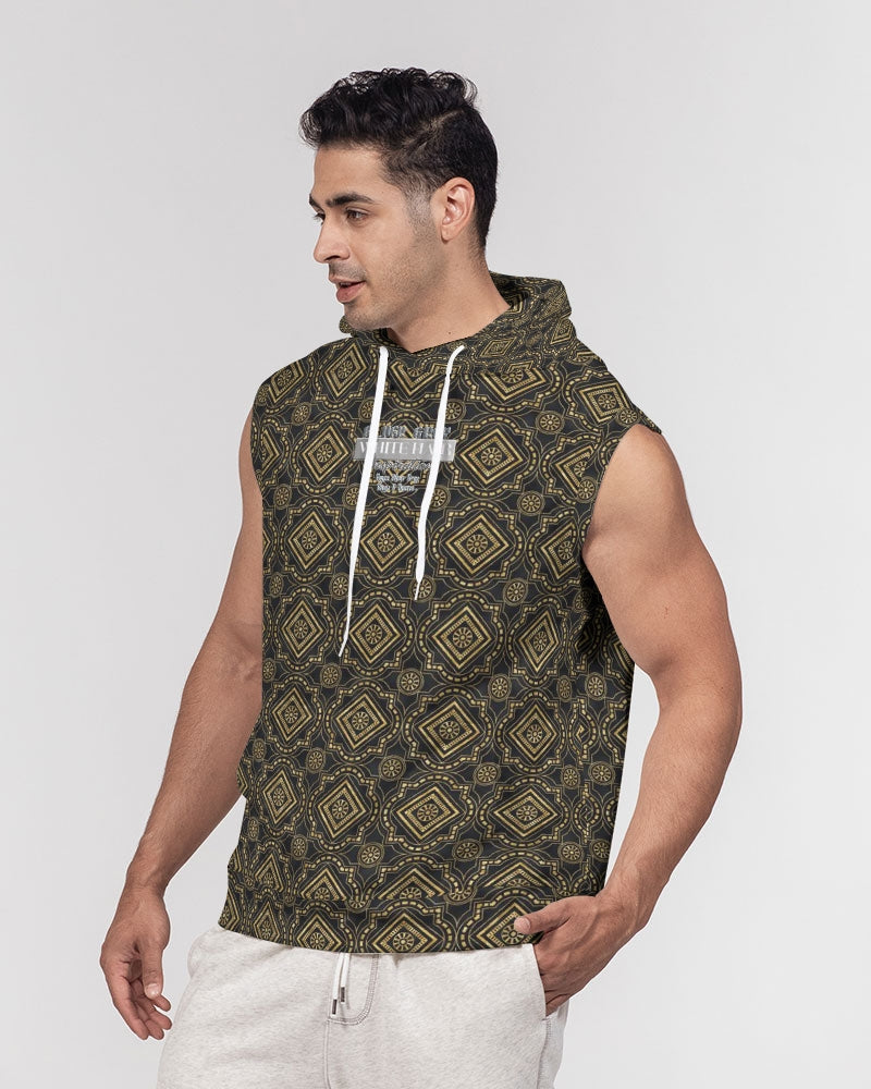 Brown Diamond pattern Men's Premium Heavyweight Sleeveless Hoodie