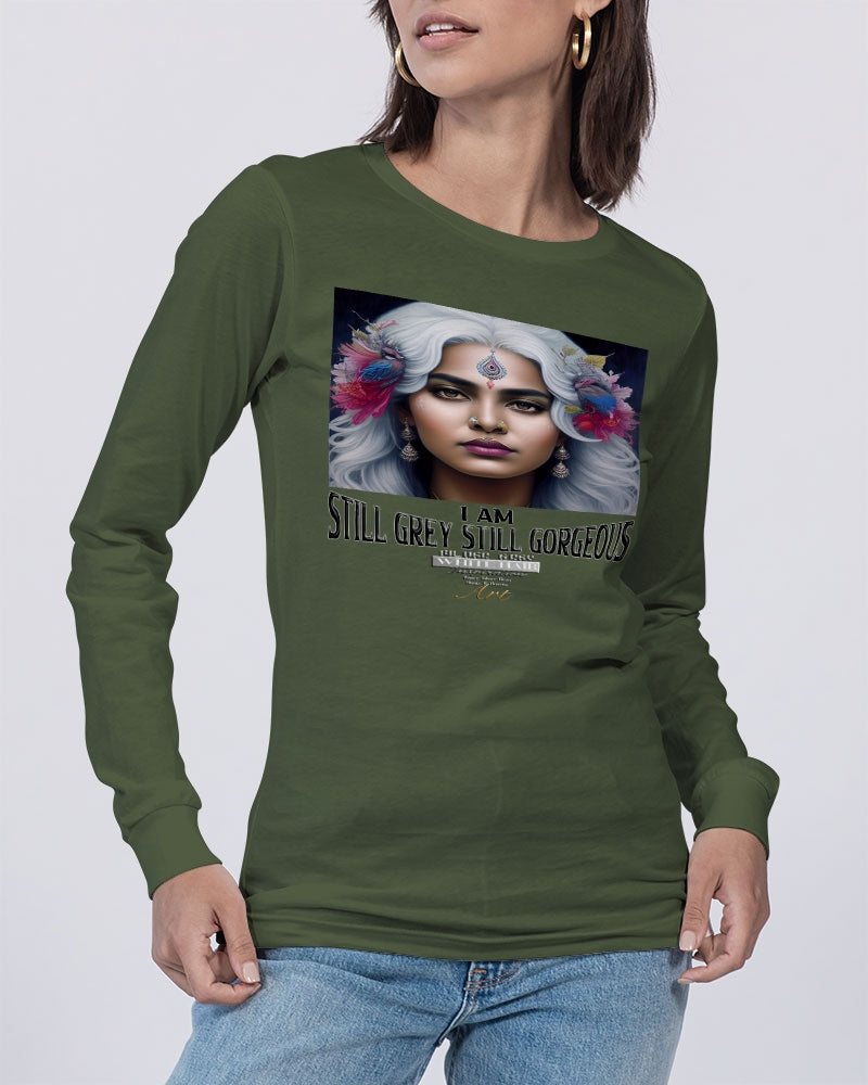 Promoting Indian women with silver grey hair Unisex Jersey Long Sleeve Tee | Bella + Canvas