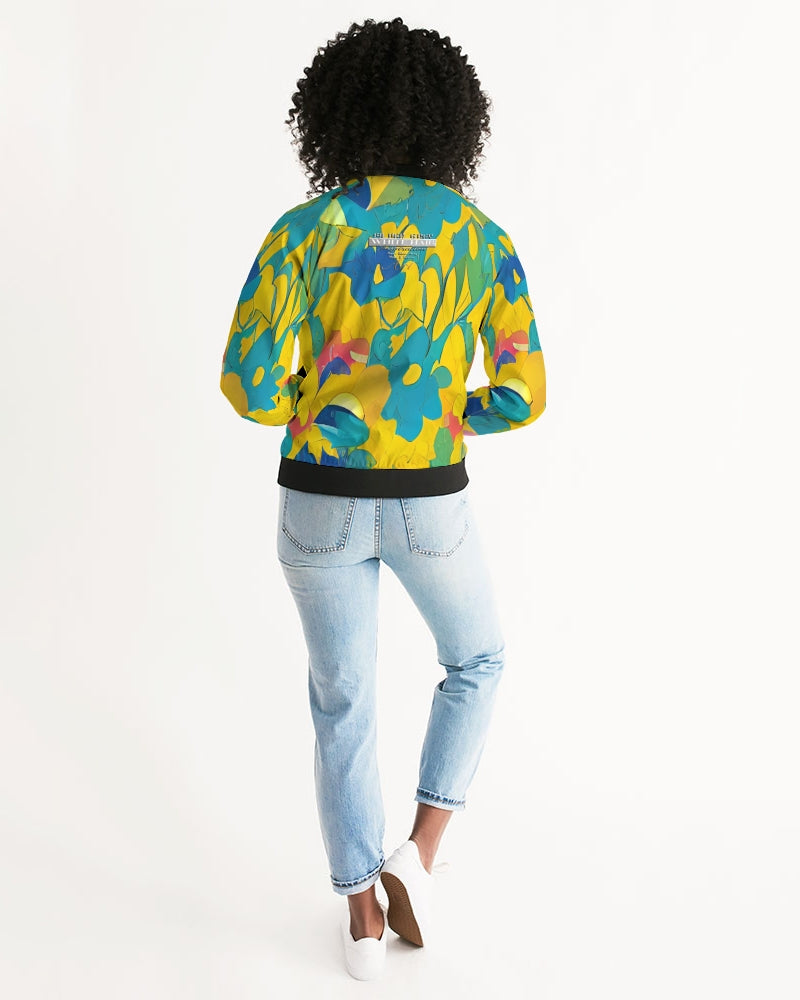 Beautiful yellow and blue hint of red pattern Women's Bomber Jacket